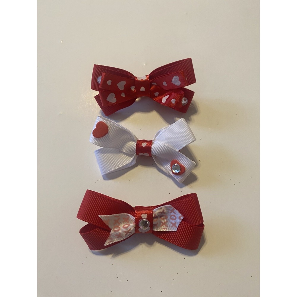 Valentine's ❤️ Handmade Hair Bows For Girls Set Of 3